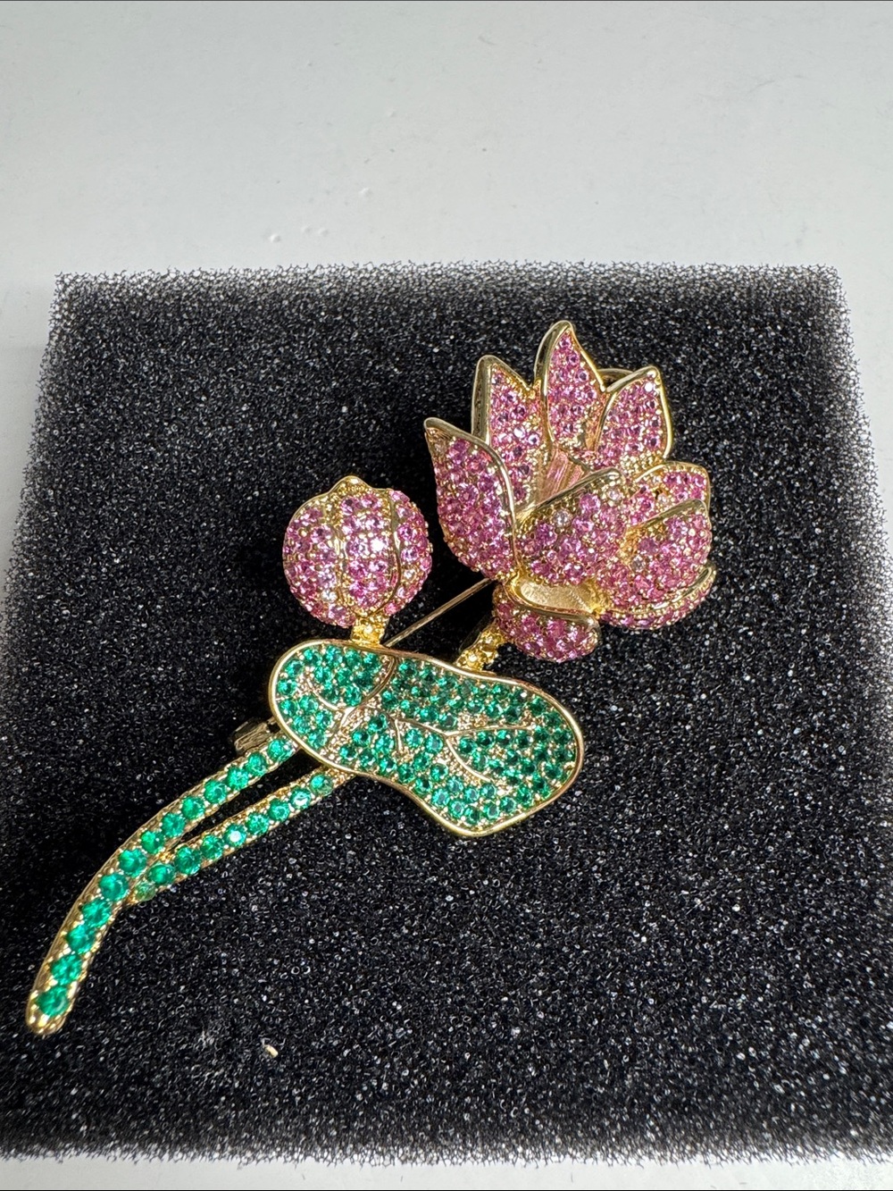 Pink and Green Crystal Lotus Flower Brooch/Pendant